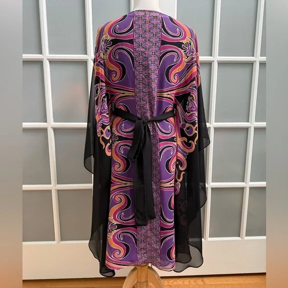 VTG I.C.E. Boho Black Dress & Kaftan Resort Evening Cover Up Set 2pc Size 18W - Picture 6 of 15